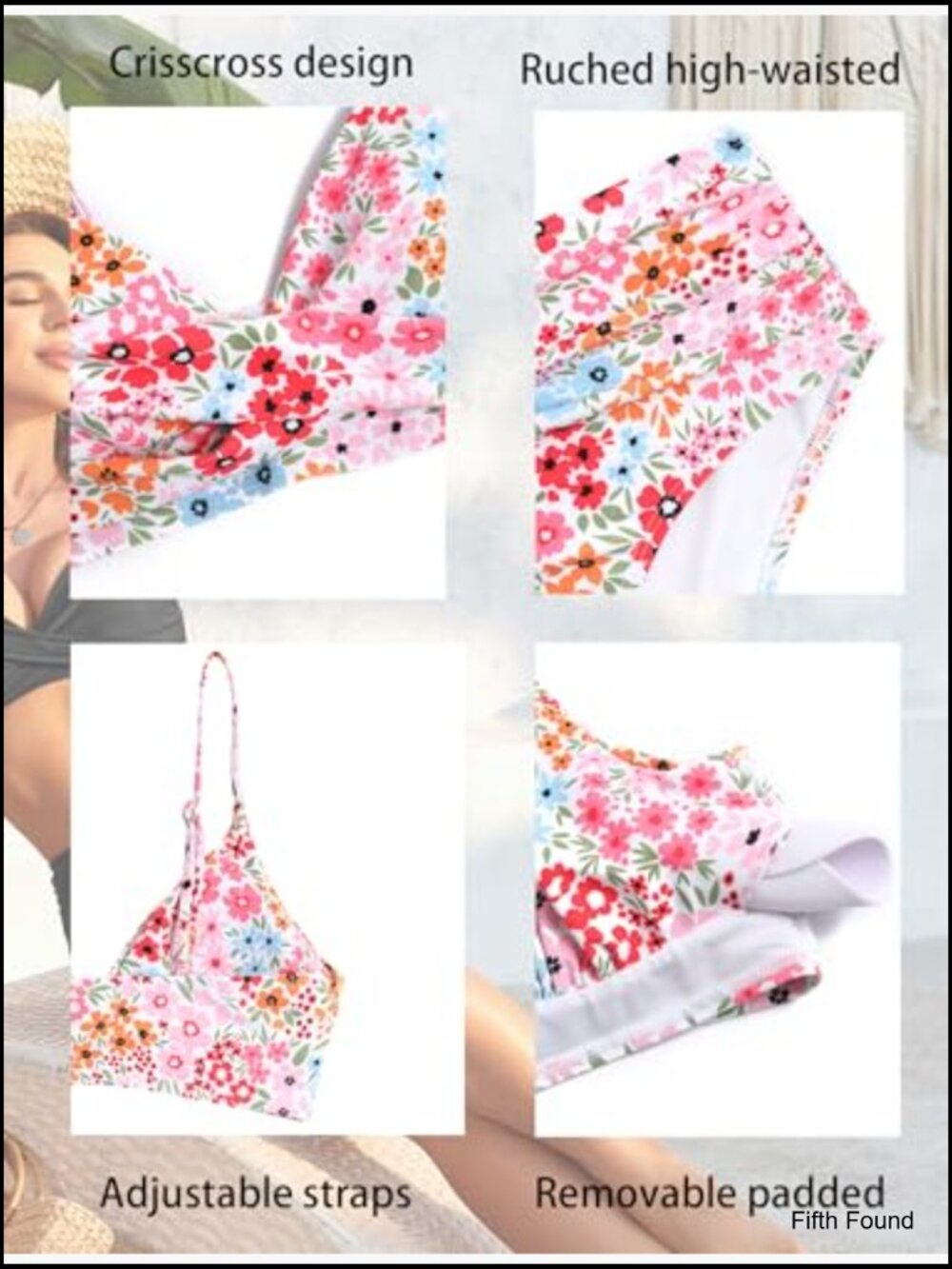 Women High Waisted Bikini Set Push Up Twist Front Ruched Two Piece Swimsuit - Picture 6 of 7